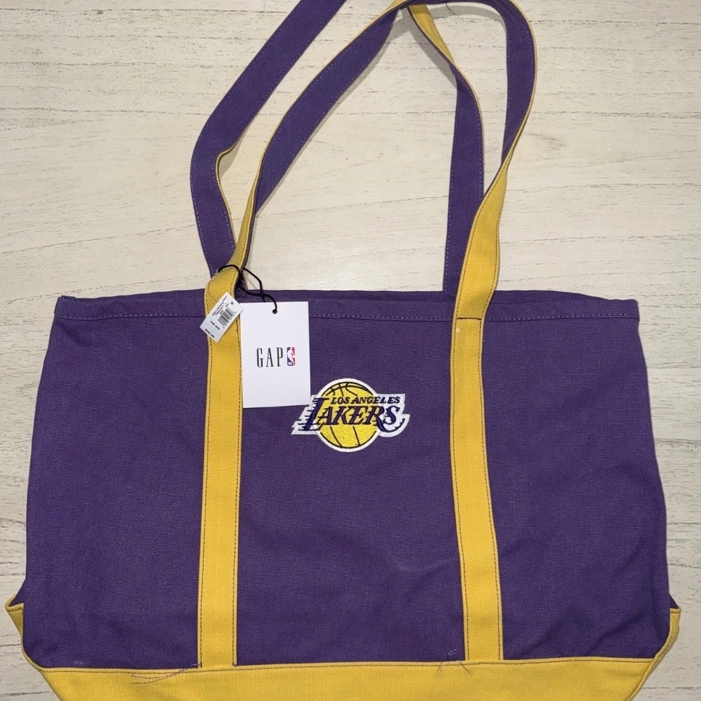 Gap x NBA Los Angeles Lakers Logo large Tote Bag Purple Canvas 21x11.5x10 - New